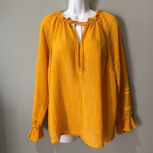 Torrid Stripe Gauze Lace-Up Peasant Mineral Yellow Blouse Ladies 0 - Picture 2 of 16